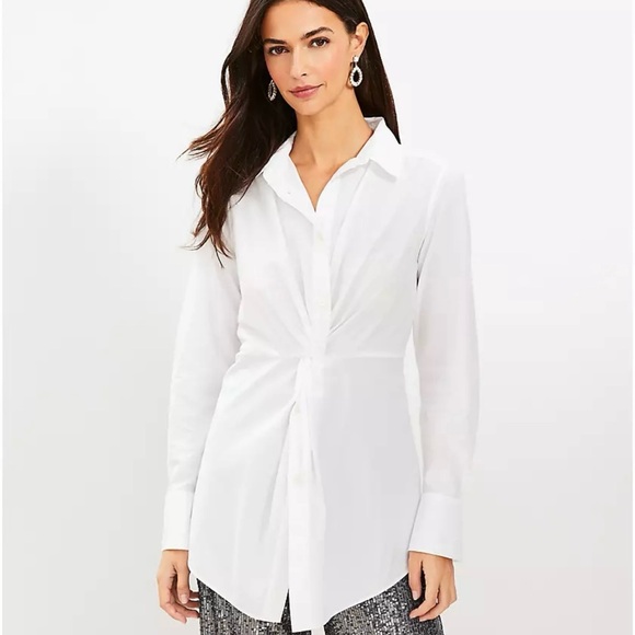 LOFT Other - LOFT Women’s Dress Shirt Size 14 – White Button-Down Blouse – Twist Front – NWT‎
